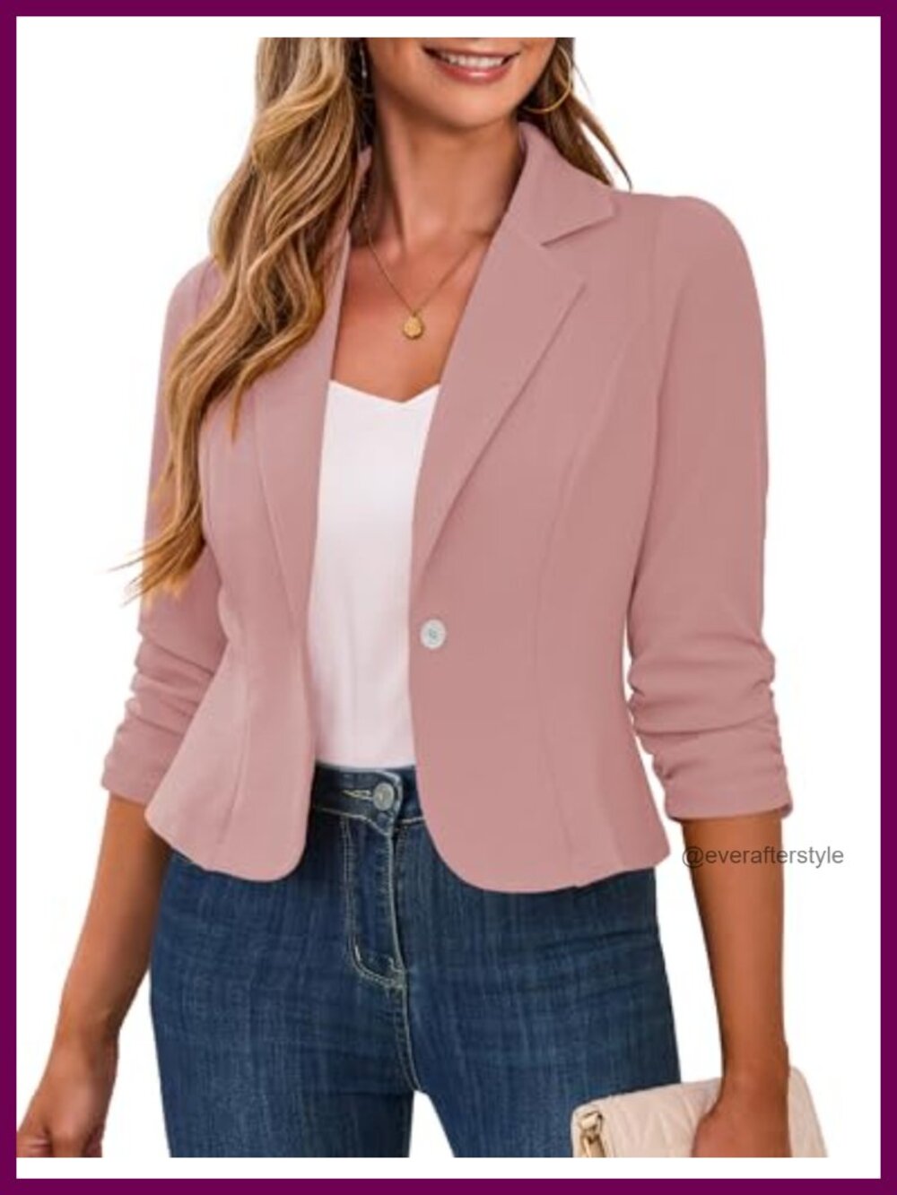Cropped Blazer 3/4 Ruched Sleeve Business Casual Women's